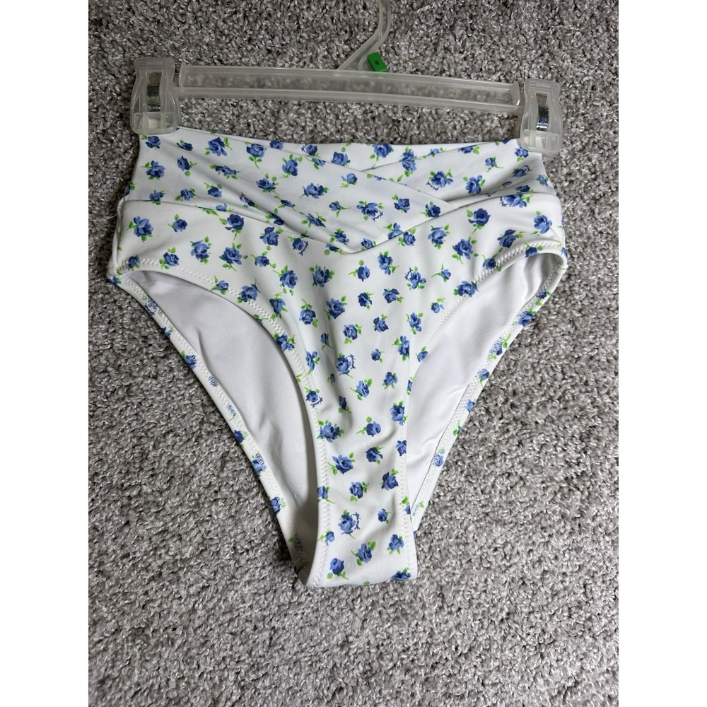 PINK Victoria's Secret Bikini Bottom XS Blue Floral High Cut Swim